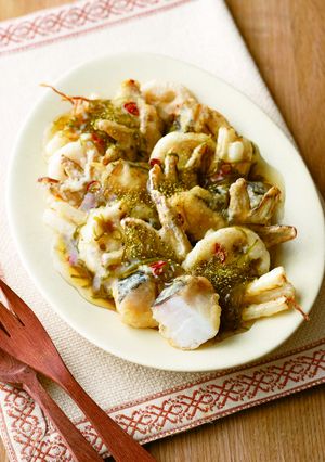 たらと根菜にフリッター　めかぶあんかけ-レシピのメイン写真