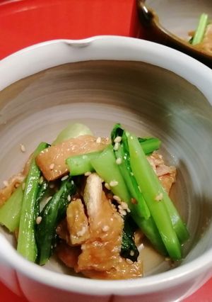 ３分で完成！小松菜と油揚げの煮浸し風-レシピのメイン写真
