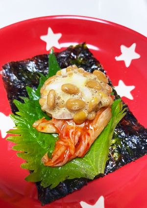 韓国海苔に大葉キムチ納豆！簡単おつまみ♡-レシピのメイン写真