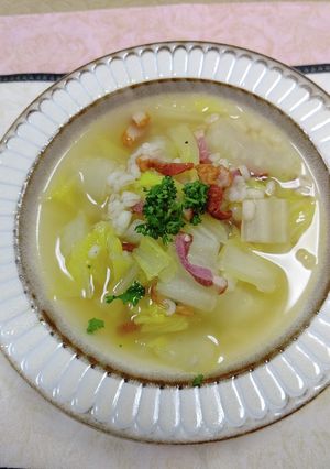 白菜とベーコンのもち麦入りスープ-レシピのメイン写真