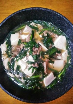 梨湖の簡単!豚ニラ豆腐スープとじ-レシピのメイン写真
