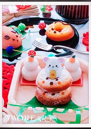 2020年干支◆焼きドーナツでねずみ鏡餅-レシピのメイン写真