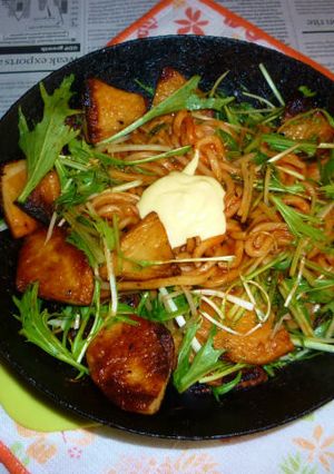 水菜＋平天のナポリタン焼きうどん-レシピのメイン写真