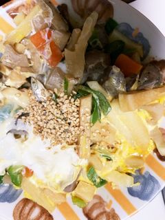 お節リメイク筑前煮田作蒲鉾卵甘酢生姜炒煮-レシピのメイン写真
