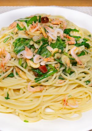 釜揚げ桜エビと春菊のパスタ-レシピのメイン写真