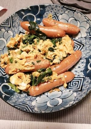 ほうれん草　卵　ソーセージのポパイ炒め-レシピのメイン写真