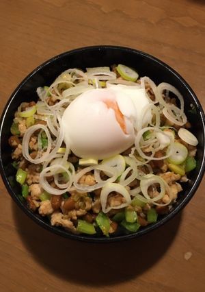 温泉卵付き！シャキうま納豆そぼろ丼-レシピのメイン写真