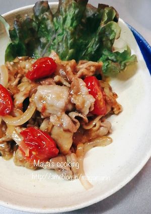豚こま肉とミニトマトの生姜焼き-レシピのメイン写真