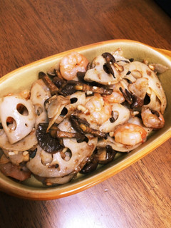 レンコン海老キノコのこっくり炒め-レシピのメイン写真