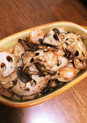 レンコン海老キノコのこっくり炒め-レシピのメイン写真