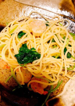 三つ葉と海老のペペロンチーノ-レシピのメイン写真