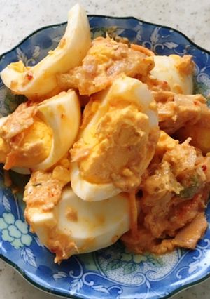 簡単おつまみ！ゆで卵のツナキムチ和え-レシピのメイン写真