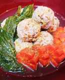 明日葉の茎入り♪豚肉団子(つくね)スープ