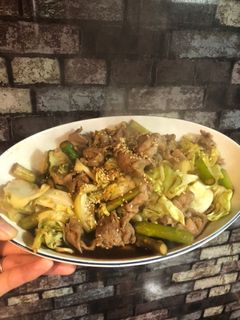 アスパラキャベツと豚肉のすき焼き炒め-レシピのメイン写真