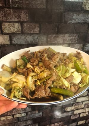 アスパラキャベツと豚肉のすき焼き炒め-レシピのメイン写真