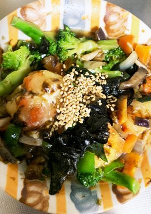 レンジチーズイン磯部芋餅中華餡ワカメ春雨-レシピのメイン写真