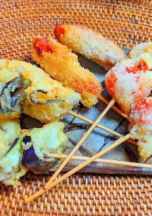チョリソーとミニトマト・茄子の串揚げ-レシピのメイン写真