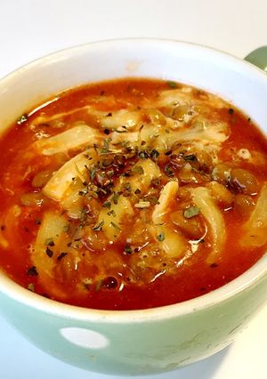 マグご飯　トマトスープ＋納豆＋チーズ-レシピのメイン写真