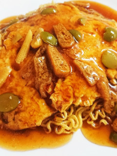 インスタントラーメンでかに玉かた焼きそば-レシピのメイン写真