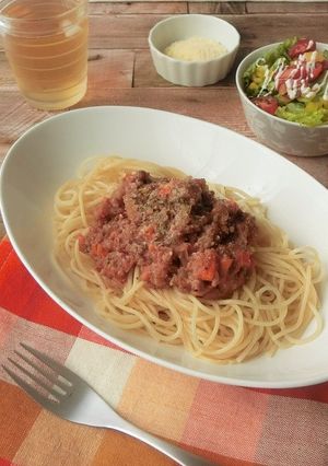 電子レンジ★ミートソースパスタ-レシピのメイン写真