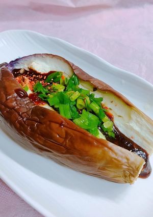 超簡単！丸ごと茄子焼き　甘味噌ねぎ-レシピのメイン写真