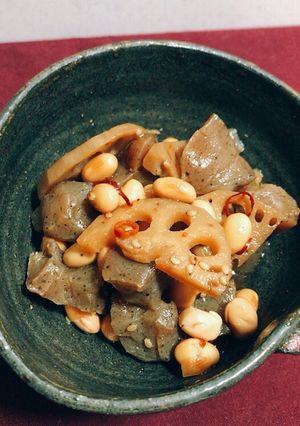 大豆とこんにゃくと蓮根のピリ辛煮♡-レシピのメイン写真