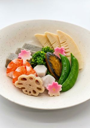 蓬麩・春野菜と海老の焚き合わせ-レシピのメイン写真