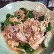 エノキと豚肉ピーマンの鶏ガラかつおだし