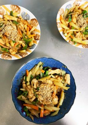 レンジで胸肉タンドリーチキン味青椒肉絲風-レシピのメイン写真
