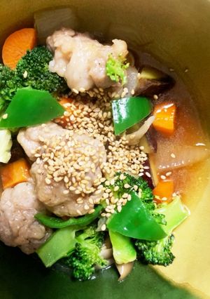 全てレンジ豚こま団子根菜ステーキ風蒸し煮-レシピのメイン写真