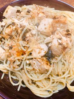 焼き豆腐と海苔の佃煮の和風パスタ-レシピのメイン写真