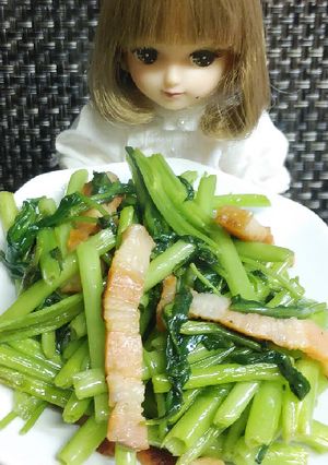 リカちゃん♡空芯菜とベーコン(お弁当に)-レシピのメイン写真