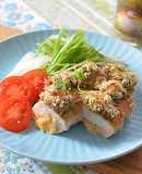 むね肉のオリーブブルスケッタ、パン粉焼き