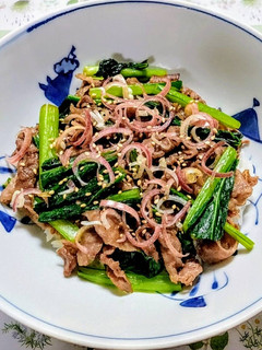 簡単ランチ!5分で茗荷小松菜すき焼き牛丼-レシピのメイン写真