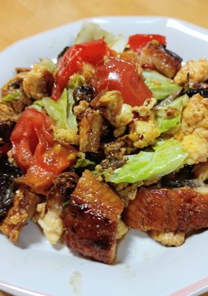 土用の丑の日☆うなぎとトマトの卵炒め-レシピのメイン写真