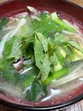 茄子にらもやしのミソスープ