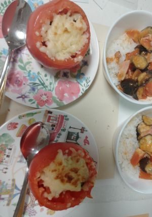 【一料理二品】トマトグラタンと野菜丼-レシピのメイン写真