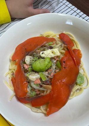 そらまめとスモークサーモンのパスタ-レシピのメイン写真