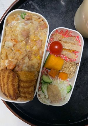 レンジ簡単中華風ヤンニョム味炒飯弁当-レシピのメイン写真