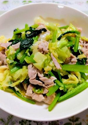 簡単！豚こまとキャベツと小松菜の野菜たっぷり炒め-レシピのメイン写真