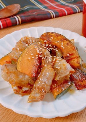 豚バラとかぼちゃの黒酢炒め-レシピのメイン写真
