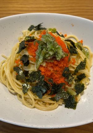 男のとびっことみどりの葱ラー油のパスタ-レシピのメイン写真