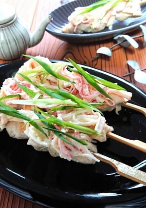 ササミにカニカマガリネギのせ焼き鳥-レシピのメイン写真