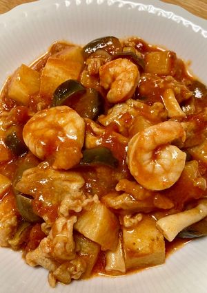 野菜たっぷり♪豚こま肉のトマト煮　-レシピのメイン写真