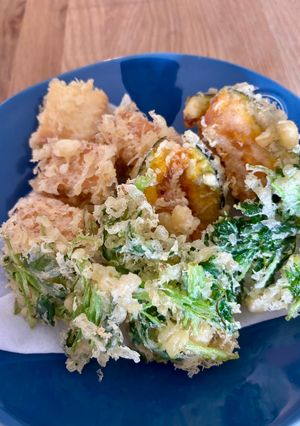 お昼ご飯☆厚揚げ三つ葉かぼちゃの天ぷら-レシピのメイン写真