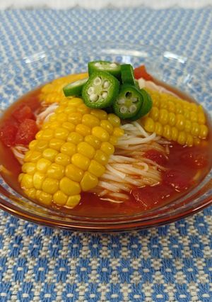 冷たい♪コーンとオクラのトマト素麺🍅✨-レシピのメイン写真