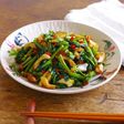 レンジで★空心菜とちくわのうま辛にんにく醤油和え