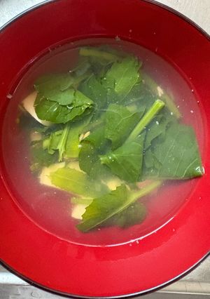 むきアサリと豆腐とのらぼう菜のお吸い物-レシピのメイン写真