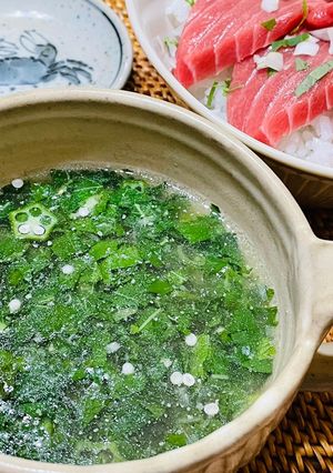 美活⭐︎モロヘイヤとオクラのにんにくスープ-レシピのメイン写真