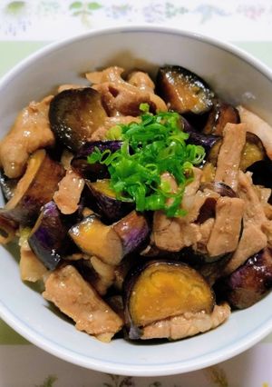 簡単夏の夕飯ナス豚バラ肉スタミナ炒め豚丼-レシピのメイン写真